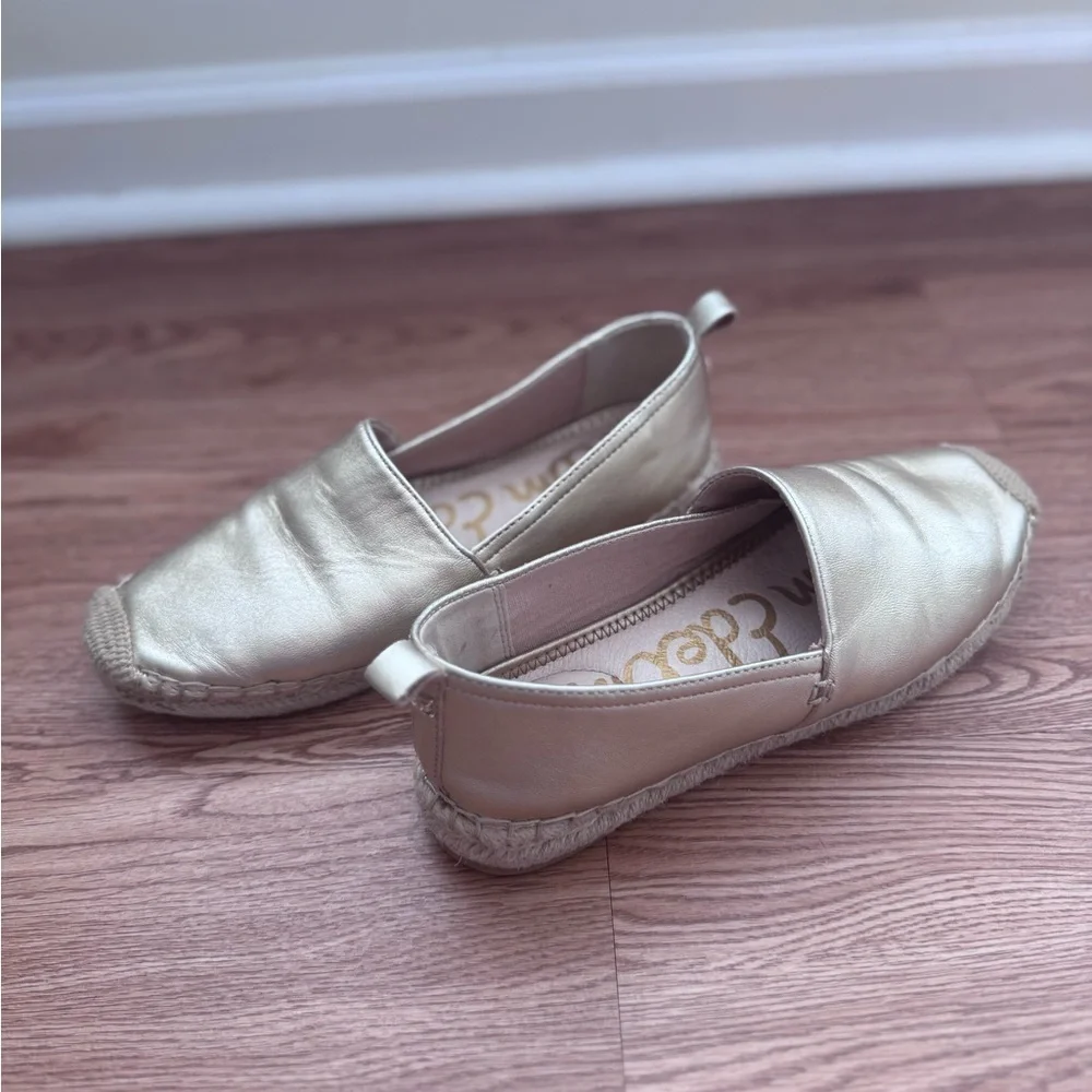 Sam Edelman Gold Metallic Leather Espadrille Slip On Flats Size 7